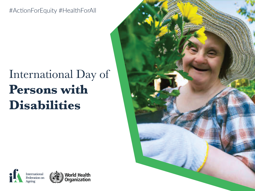 International Day of Persons with Disabilities - IFA banner of a woman with disability working on her garden